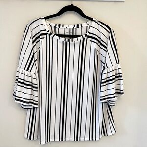 Worthington lightweight striped blouse with fluted sleeves. Women’s size L